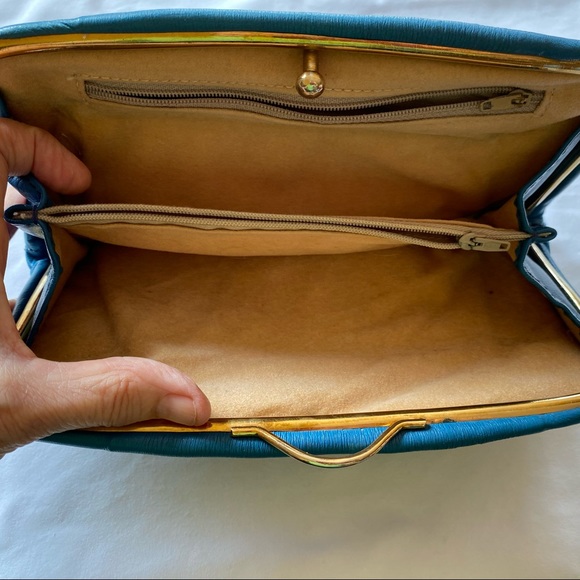 Vtg 80’s blue leather clutch purse. - Picture 6 of 7